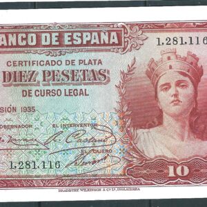 1935 EMISIÓN PLATA 10 PESETAS   SIN SERIE