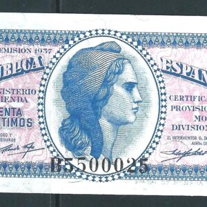 1937 Ministerio de Hacienda 50 Céntimos Serie B