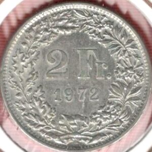 1972.- Suiza 2 francos.   Serie de pie de Helvetia