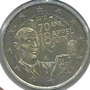 2010.-Francia 2 euros, 70 años del discurso de Charles de Gaulle