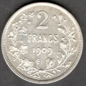 Bélgica 1909 2 francos. Texto en francés