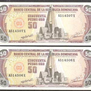 República Dominicana 50 Pesos 1991 Pareja correlativa.